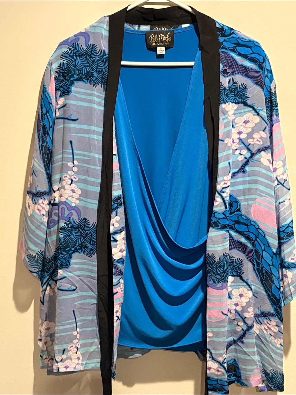 Bob Mackie Wearable Art sheer Kimono and Draped Tank Top Set